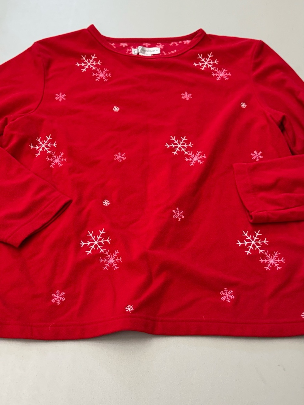 Dress Barn Red Super Soft Velour Long-Sleeve Festive Snowflake Winter Top